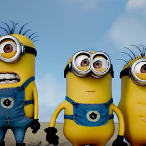 Image similar to minions characters at the hindenburg disaster.