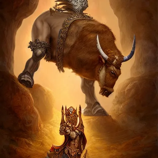 Image similar to digital painting of a minotaur as a high priest by filipe pagliuso and justin gerard, fantasy, highly, detailed, realistic, intricate