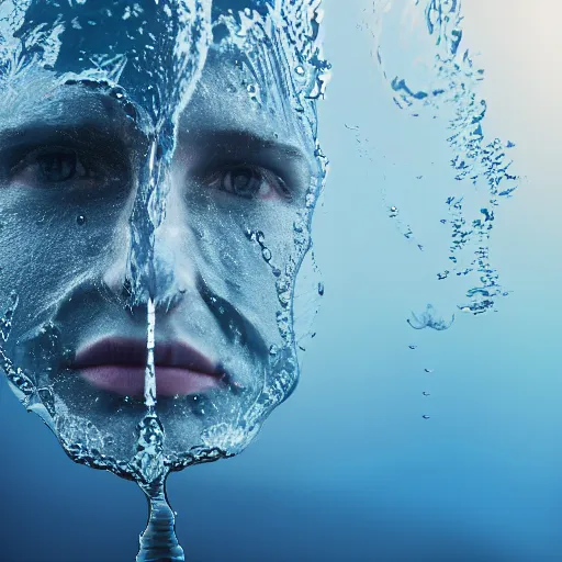 Image similar to water artwork manipulation in the shape of a human head, on the ocean water, ray tracing, realistic water sharp focus, long shot, 8 k resolution, cinematic, water art photoshop