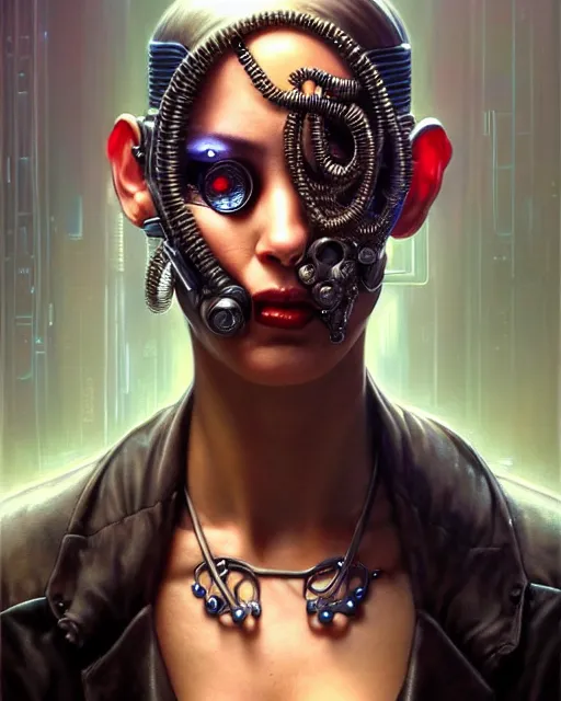 Image similar to front shot of a cyberpunk criminal mastermind character, intricate, elegant, highly detailed, centered, (((artstation, concept art, smooth, sharp focus, artgerm, Tomasz Alen Kopera, Peter Mohrbacher, donato giancola, Joseph Christian Leyendecker, WLOP, Boris Vallejo))), mugshot!!!!!, ugly!!!!!!