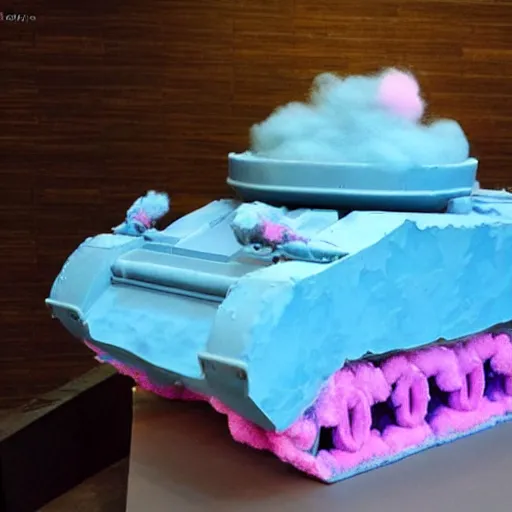 Image similar to a ultra realistic tank made of cotton candy