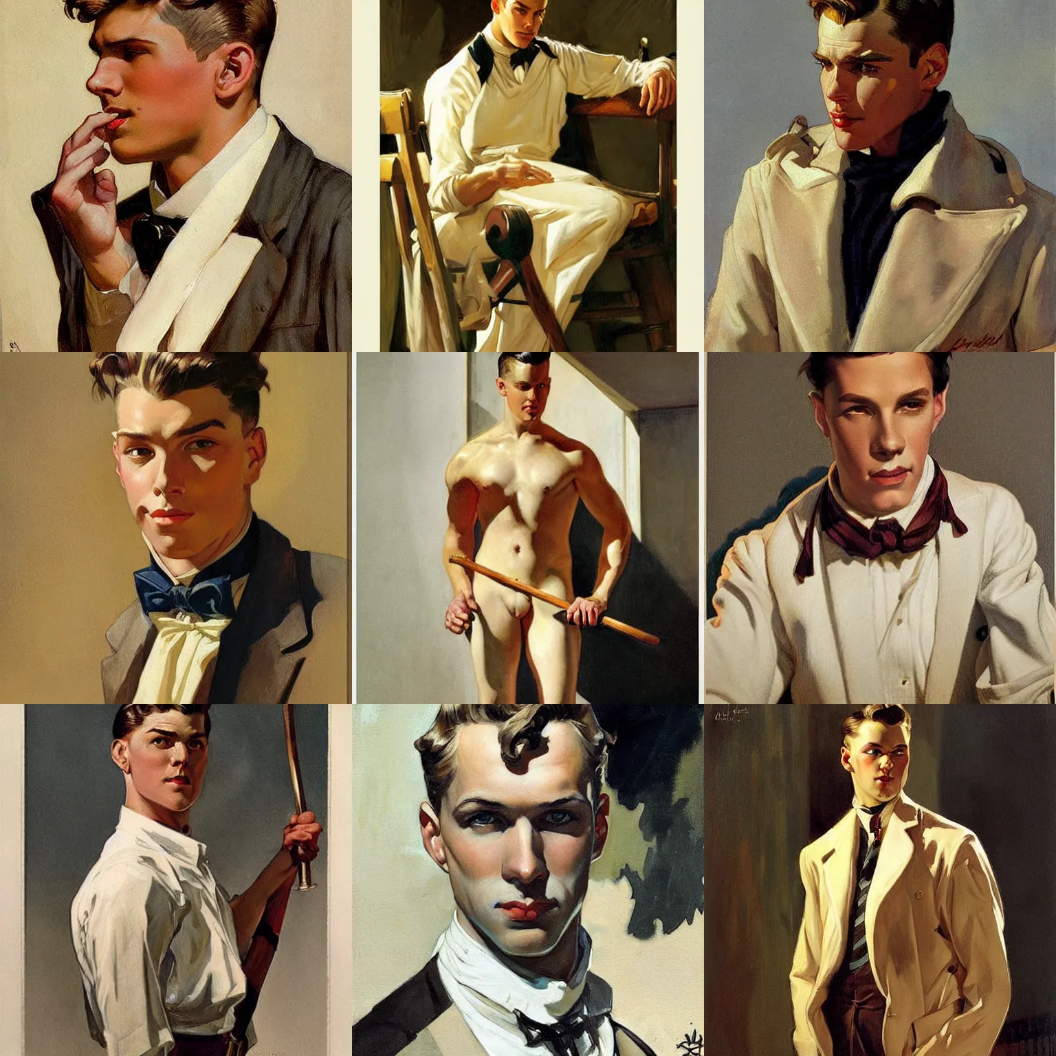 Image similar to attractive male, character design, painting by j. c. leyendecker