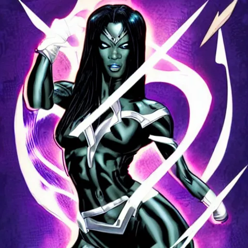 Image similar to aaliyah dana haughton as storm from the x - men, vector image, comic books style, very detailed, by jim lee, by jae lee, by todd mcfarlane, by rob liefeld