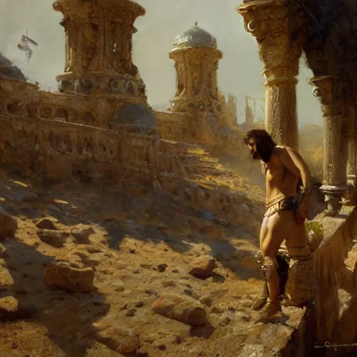 Image similar to Gladiator, painting by Gaston Bussiere, Craig Mullins