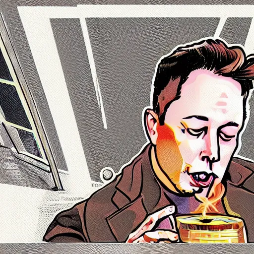 Image similar to Artistic rendering of Elon Musk on his knees crying over losing quarter of his wealth over Twitter debacle