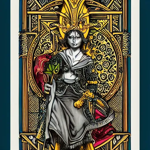 Image similar to ornate intricate tarot cards, trending on artstation