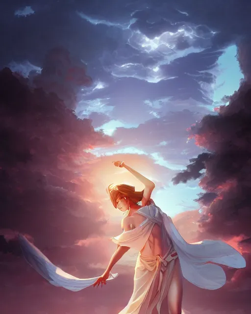 Image similar to goddess creating a tsunami, ambient lighting, detailed face, full body shading, by makoto shinkai, stanley artgerm lau, wlop, rossdraws