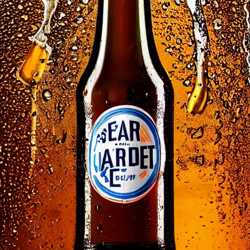 Image similar to a photo of a bottle of beer, product photo, splashes of liquid, energetic, delicate by marcel christ