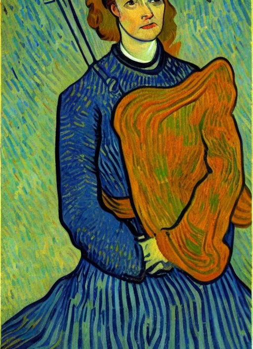 Image similar to !! portrait of joan d'arc!! by van gogh, detailed expressionist oil painting masterpiece with detailed face, 8 k resolution, smooth, sharp focus