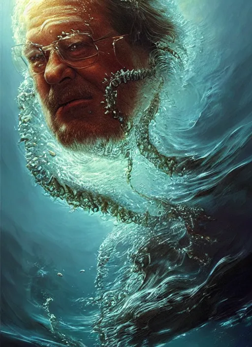 Prompt: john goodman swimming in the ocean depths, cosmic horror painting, elegant intricate digital painting artstation concept art by mark brooks and brad kunkle detailed