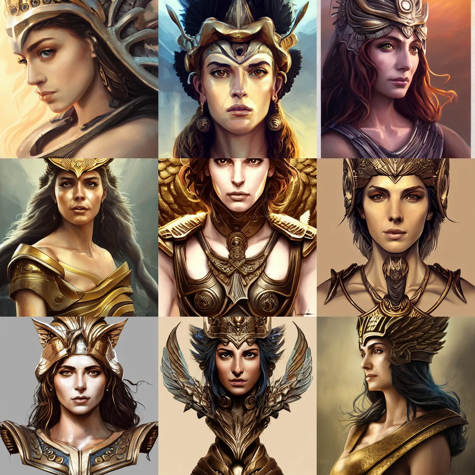 Prompt: athena, greek goddess, claudia black, art by artgerm and greg rutkowski and magali villeneuve, owl crown, bronze greek armor, d & d, fantasy, portrait, highly detailed, headshot, digital painting, trending on artstation, concept art, sharp focus, illustration