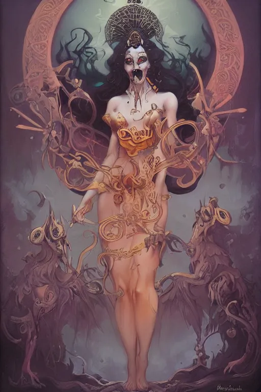 Image similar to Kali goddess of death by Peter Mohrbacher in the style of Gaston Bussière, Art Nouveau