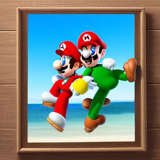 Prompt: Mario and Luigi are chilling on a beach