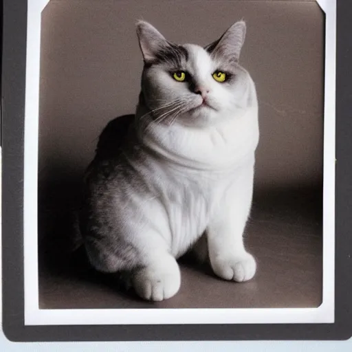 Prompt: extremely obese cat, polaroid photo,