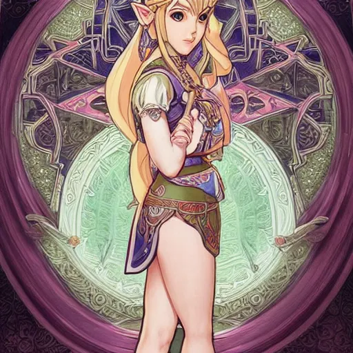 Prompt: if princess zelda were a real girl, beautiful shadowing, 3 d shadowing, reflective surfaces, 8 k, beautifully detailed pencil illustration, intricate, epic composition, masterpiece, bold complimentary colors. stunning masterfully illustrated by artgerm, range murata, alphonse mucha