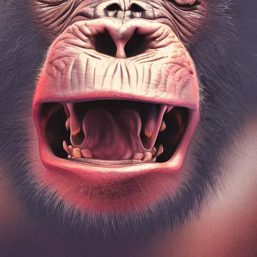 Image similar to Strong Angry Chimpanzee Screaming, Boris Vallejo, Epic, 8k resolution, ArtStation, Hyperrealistic