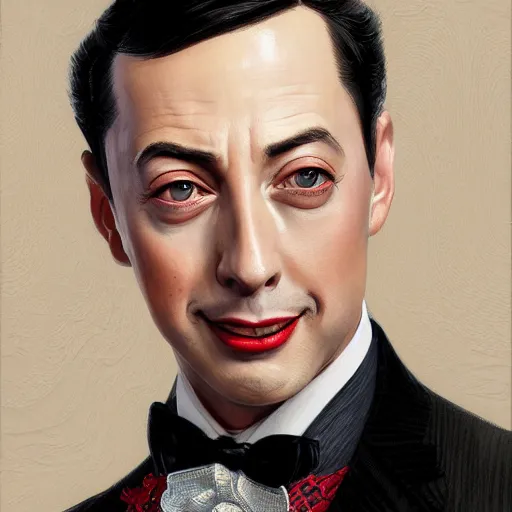 Image similar to portrait of Pee Wee Herman, elegant, intricate, headshot, highly detailed, digital painting, artstation, concept art, sharp focus, illustration, art by artgerm and greg rutkowski and alphonse mucha