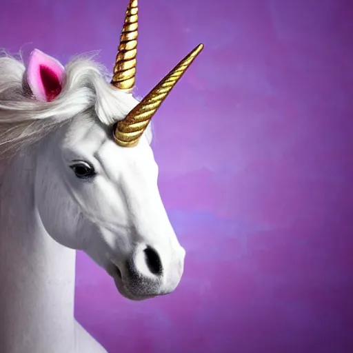 Prompt: photo of a unicorn with a crystal horn