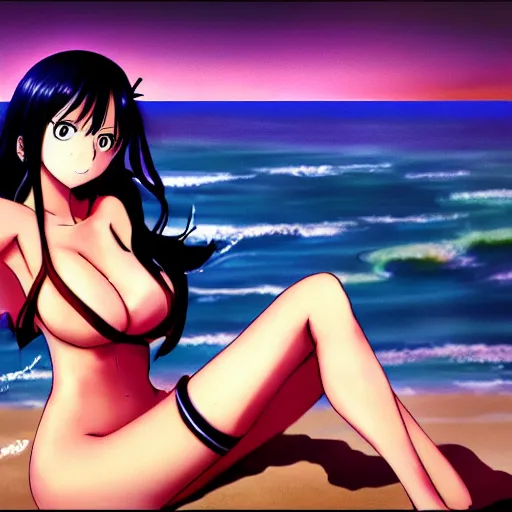 Image similar to sultry nico robin on the beach, one piece, anime art pixiv