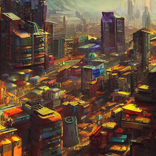 Image similar to cyberpunk favela landscape, digital painting, ultradetailed, artstation, oil painting, ultradetailed, artstation