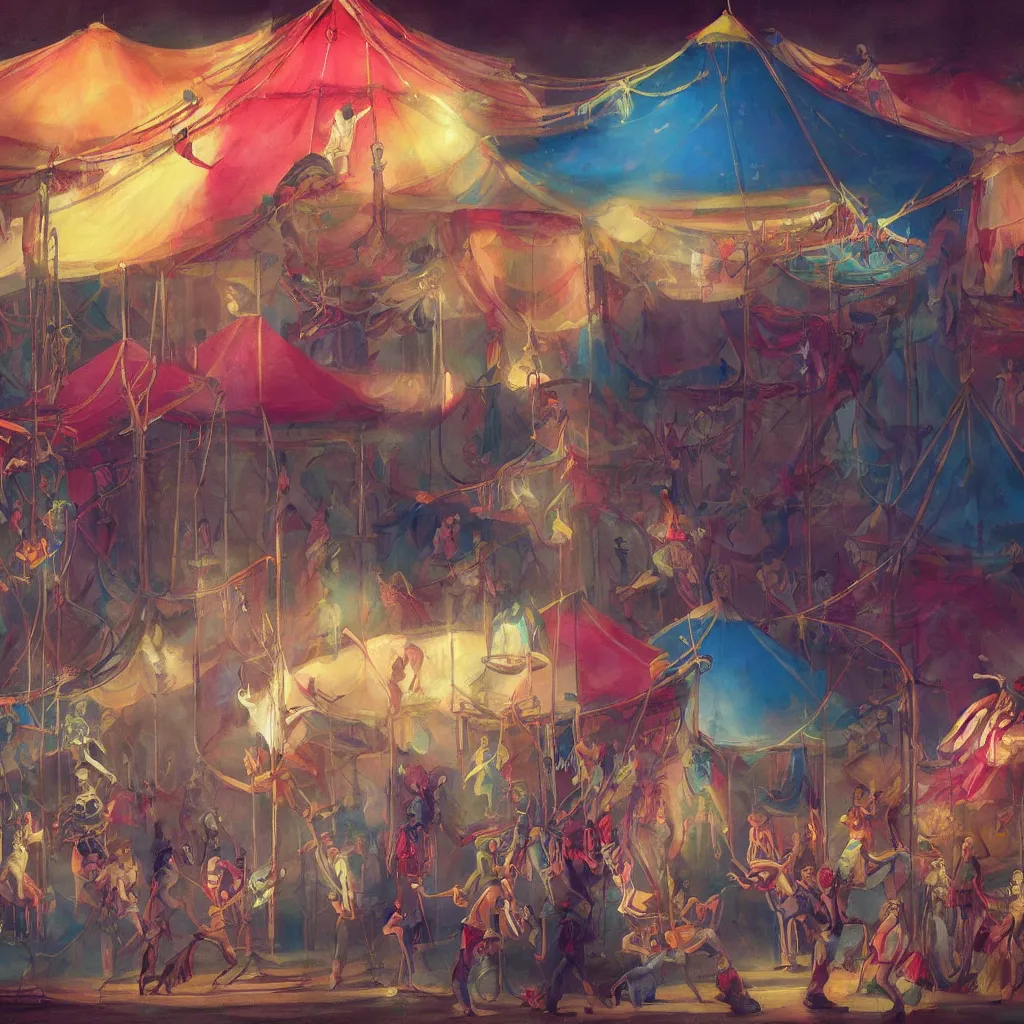 Prompt: A colorful and Provenance painting of The circus by Charlie Bowater