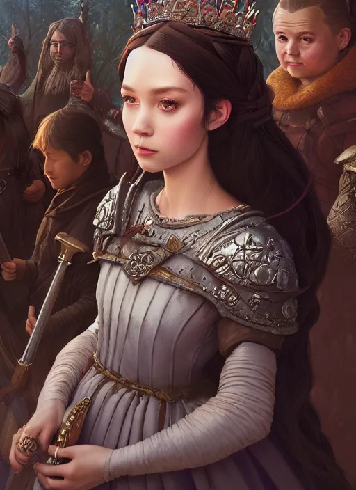 Image similar to highly detailed closeup portrait of a fairytale medieval princess, unreal engine, greg rutkowski, ilya kuvshinov, ross draws, hyung tae and frank frazetta, tom bagshaw, tom whalen, nicoletta ceccoli, mark ryden, lostfish, earl norem, global illumination, god rays, detailed and intricate environment