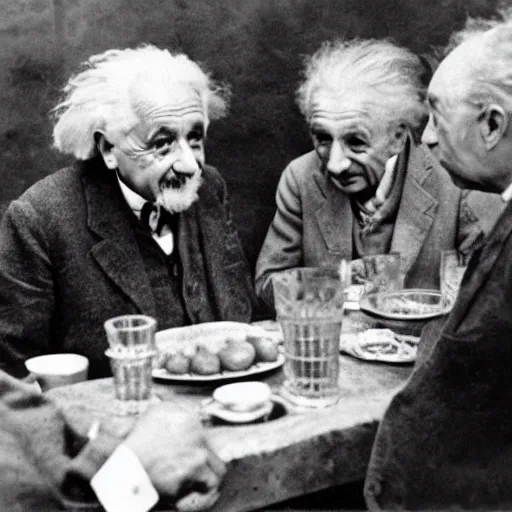 Image similar to albert einstein drinking rakia with his friends