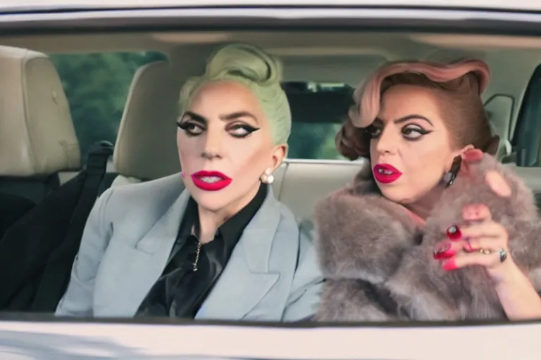 Image similar to lady gaga and judy garland in carpool karaoke, lady gaga, judy garland, red weapon 8 k s 3 5, cooke anamorphic / i lenses, highly detailed, cinematic lighting