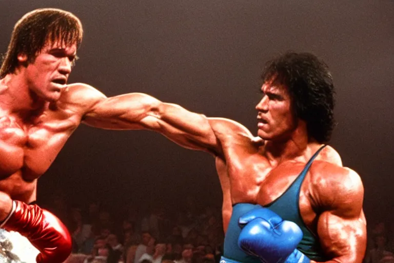 Image similar to film still of Arnold Schwarzenegger as Rocky in Rocky II, 8k,