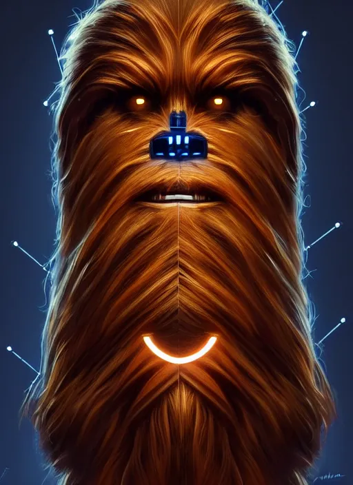 Prompt: symmetry!! portrait of chewbacca, sci - fi robot arm, tech wear, glowing lights!! sci - fi, intricate, elegant, highly detailed, digital painting, artstation, concept art, smooth, sharp focus, illustration, art by artgerm and greg rutkowski and alphonse mucha