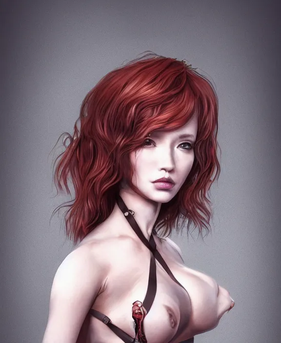 Prompt: a highly detailed portrait of a readhead, intricate latex set, spider, honey birdette, shibari, realistic portrait, deep focus, matte, digital painting, artstation, concept art, smooth, sharp focus, cinematic lighting, art by artgerm and nobuyoshi araki and bianca beauchamp, aj hamilton