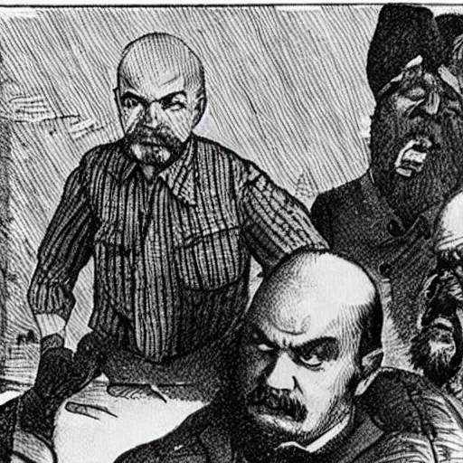 Prompt: the proletariat watches as lenin eats a banana