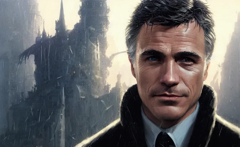 Image similar to highly detailed portrait of christoph waltz as bruce wayne, in batman comic book, stephen bliss, unreal engine, fantasy art by greg rutkowski, loish, rhads, ferdinand knab, makoto shinkai and lois van baarle, ilya kuvshinov, rossdraws, tom bagshaw, global illumination, radiant light, detailed and intricate environment