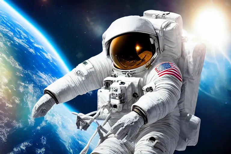 Prompt: astronaut in space wearing a spacesuit floating, earth in background, highly detailed, photorealistic portrait, bright studio setting, studio lighting, crisp quality and light reflections, unreal engine 5 quality render
