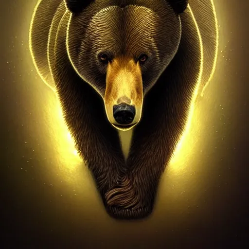 Prompt: realistic bear playing broken lines electric triangle domra, realistic portrait, symmetrical, highly detailed, digital painting, artstation, concept art, smooth, sharp focus, illustration, cinematic lighting, art by artgerm and greg rutkowski and alphonse mucha