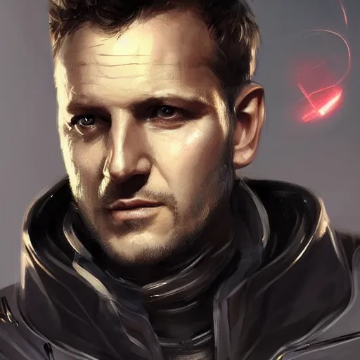 Image similar to portrait of a man by greg rutkowski, he looks like gabriel macht with cybernetic eyes implants, wearing a futuristic flying jacket, highly detailed portrait, scifi, digital painting, artstation, concept art, smooth, sharp foccus ilustration, artstation hq