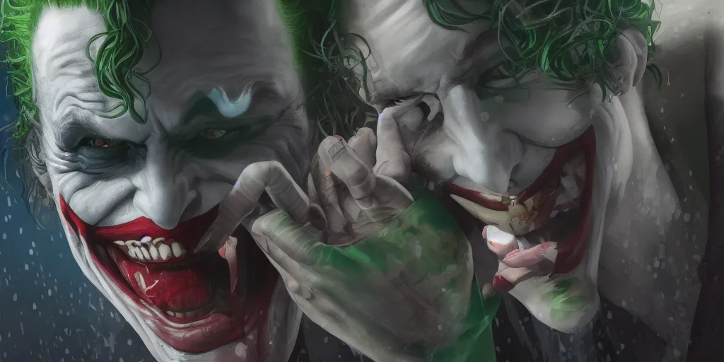 Image similar to The Joker going for a swim, hyperdetailed, artstation, cgsociety, 8k