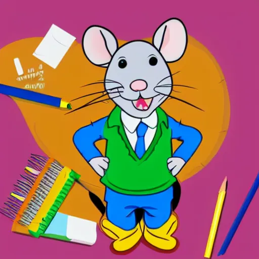 Image similar to cartoon of a rat in school uniform on his first day of school, highly detailed, colourful, disney