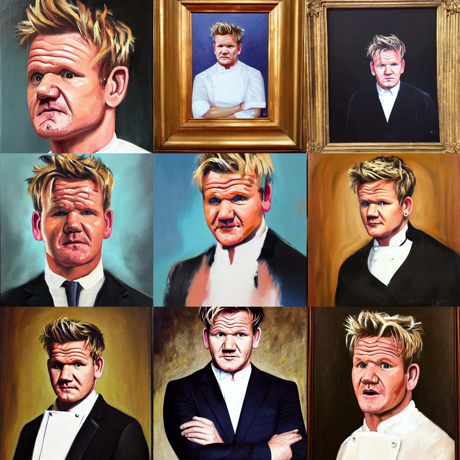 Prompt: A portrait of Gordon Ramsay, oil on canvas, classicism style