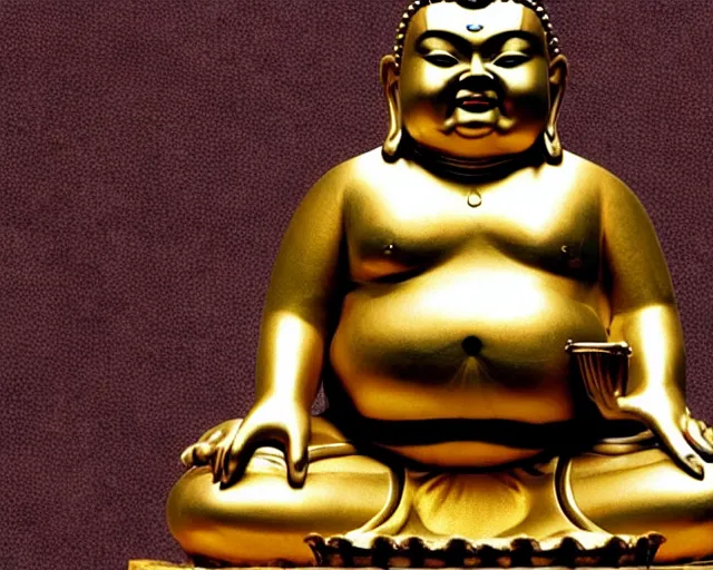 Prompt: jack black as a golden buddha statue