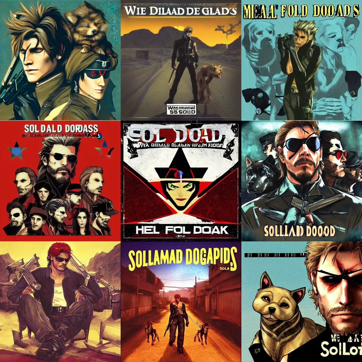 Prompt: album cover for we are diamond dogs, debut folk rock album by solid snake from metal gear solid