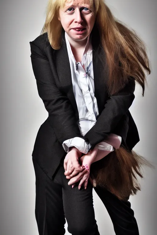 Prompt: female boris johnson with very long hair, as a transgender woman, photographed, portrait, photographic, hdr, 4 k