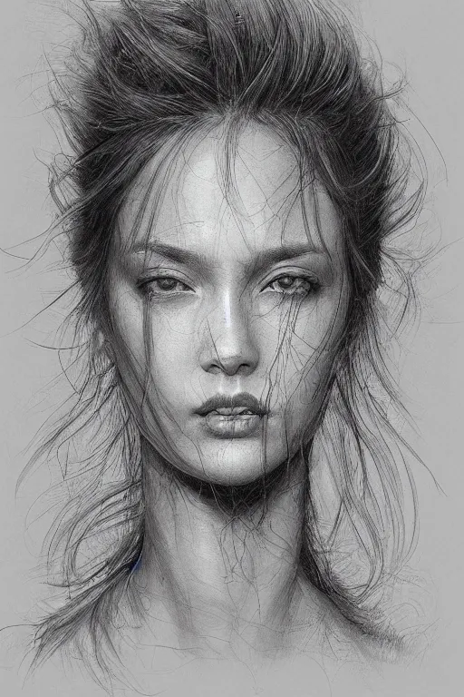 Prompt: female head portrait album cover hyper detailed concept art sheet crosshatch sketch illustration art style by Jonathan Wayshak and Toshihiro Egawa and Zdizslaw Beksinski and Artstation trending 8k