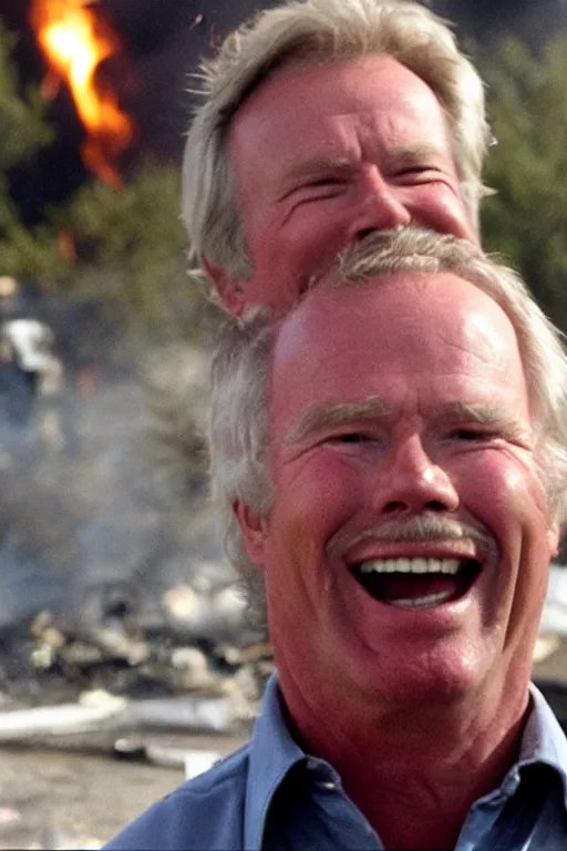 Image similar to kevin tighe floating off the ground above a burning garbage fire laughing