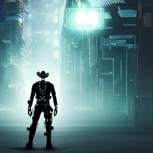 Image similar to cyber punk cowboy, great shot, 8k,