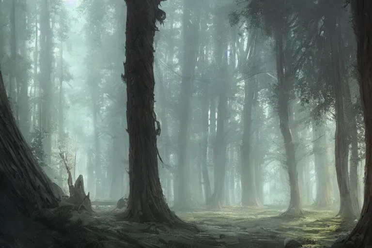 Image similar to forest, fantasy, illustrated by Greg Rutkowski and Caspar David Friedrich, Trending on artstation, artstationHD, artstationHQ