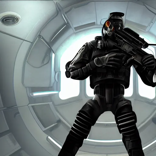 Image similar to Metrocop from Half-Life 1, armed with a USP pistol