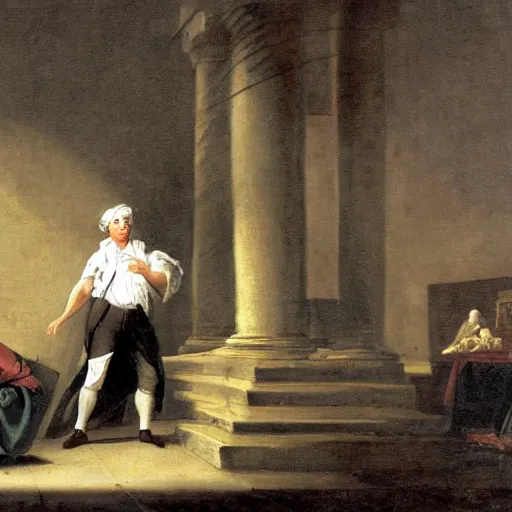 Prompt: Joseph Ducreux disregarding pile of money