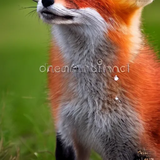 Prompt: Portrait of a beautiful Fox with red eyes with a big smile on their face