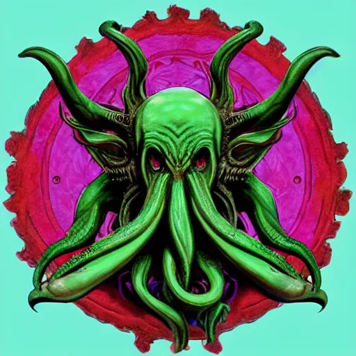 Image similar to 4 k colored headshot of godlike cthulhu with defined arms and open hands and bloody clothes with giant mandala wings, intricate face, flawless anime cel animation by kentaro miura, psychedelic, highly detailed upper body, professionally post - processed, beautiful, scary, symmetry accurate features, epic, octane rendered, anime masterpiece, accurate